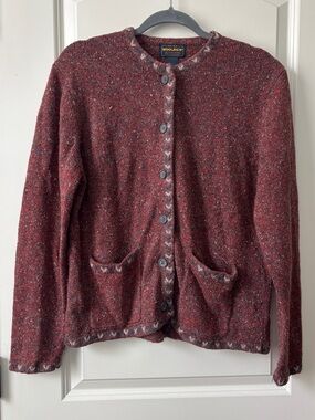Woolrich Women's Marled Burgundy Tweed Button Cardigan